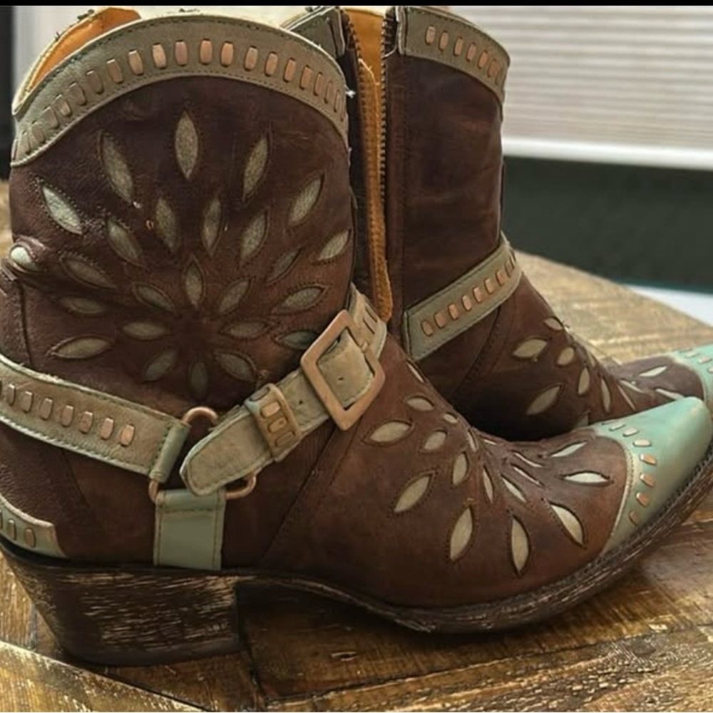 Old Gringo Brown and Green Floral Ankle Boots